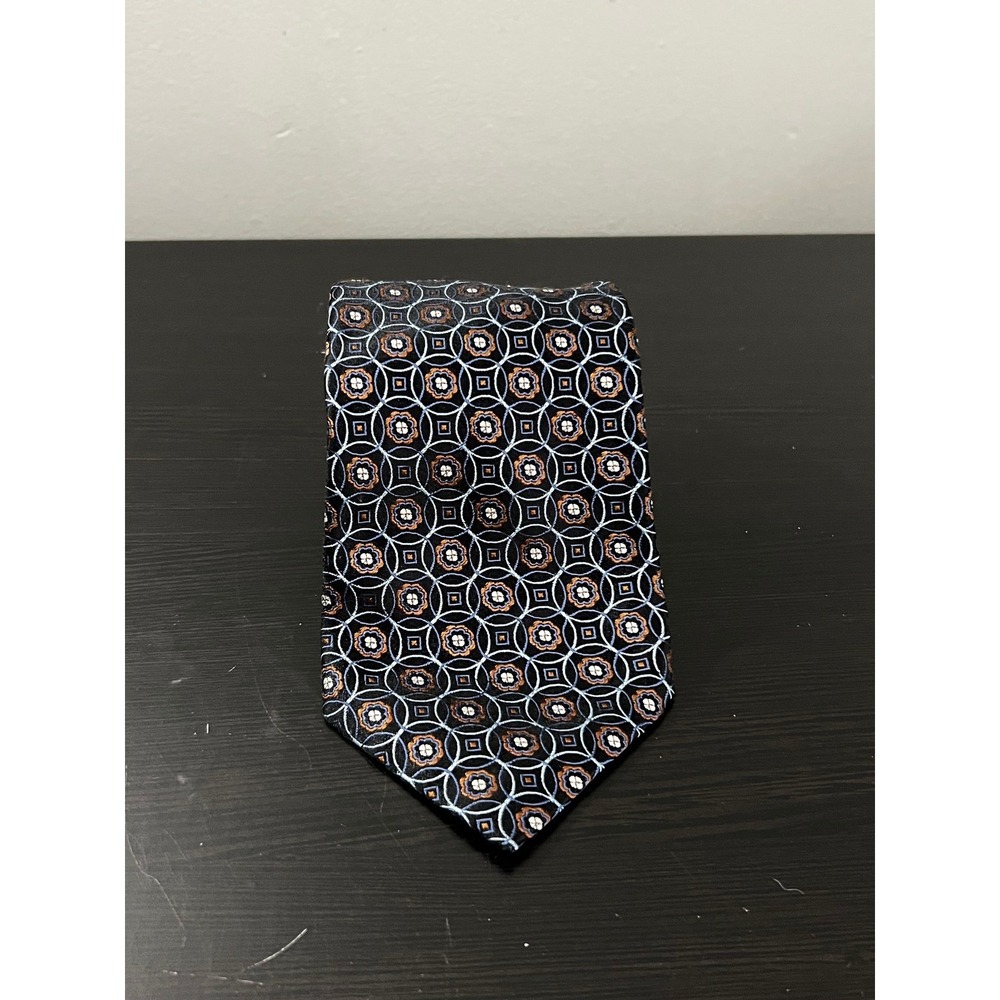 Canali Exclusive Collection Silk Tie Navy Blue Geometric Medallion Made in Italy
